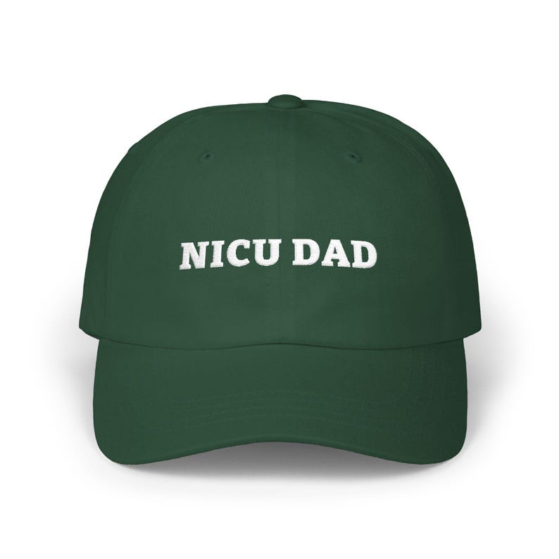 NICU DAD Hat in Black or Spruce Green, White Stitched Low Profile Cap for a NICU Dad, Father's Day or Going Home Gift afbeelding 1