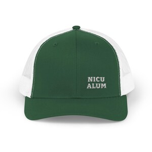 NICU ALUM Trucker Hat, Embroidered Navy and White Mesh Snapback, Gift for a NICU Parent, Dad or Mom image 2