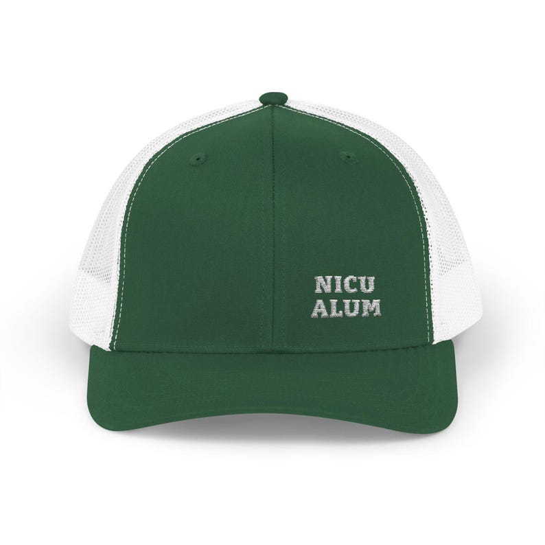 NICU ALUM Trucker Hat, Embroidered Navy and White Mesh Snapback, Gift for a NICU Parent, Dad or Mom image 2