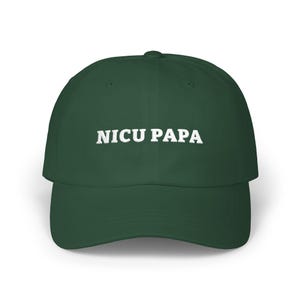 NICU Papa Hat, Embroidered Low Profile Cap in Spruce Green or Black with White Thread, Gift for Papa bild 1