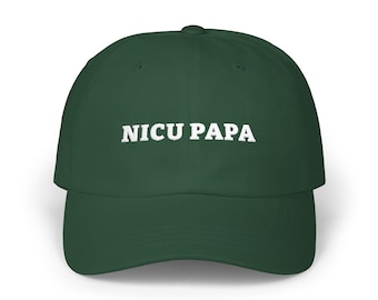 NICU Papa Hat, Embroidered Low Profile Cap in Spruce Green or Black with White Thread, Gift for Papa