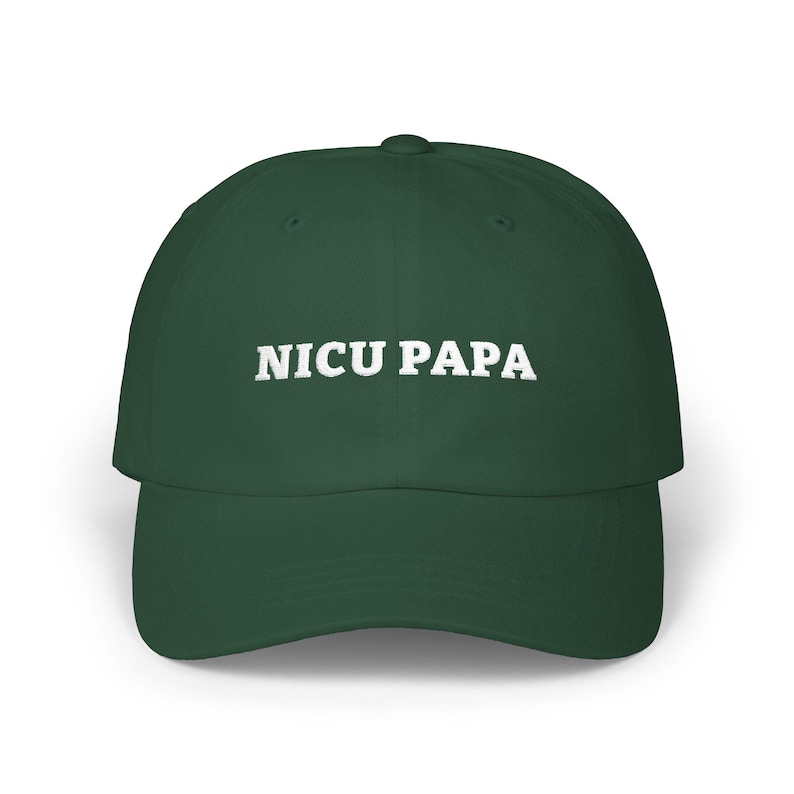 NICU Papa Hat, Embroidered Low Profile Cap in Spruce Green or Black with White Thread, Gift for Papa bild 1