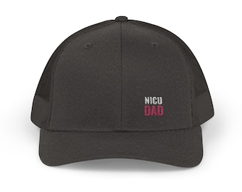 NICU DAD Trucker Hat in Charcoal Grey, Black or Navy, Embroidered Mesh Snapback, Gift for a New Dad
