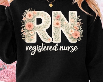 Floral RN PNG, Registered Nurse Design, Nurse Week Shirt Design, Medizinische Sublimation Clipart Download
