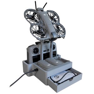 DJI Neo 2 Desk Organizer Stand - Drone Stand, Controller Holder, Battery Charging Hub Slot, Accessory Storage Drawer - 3D Printed