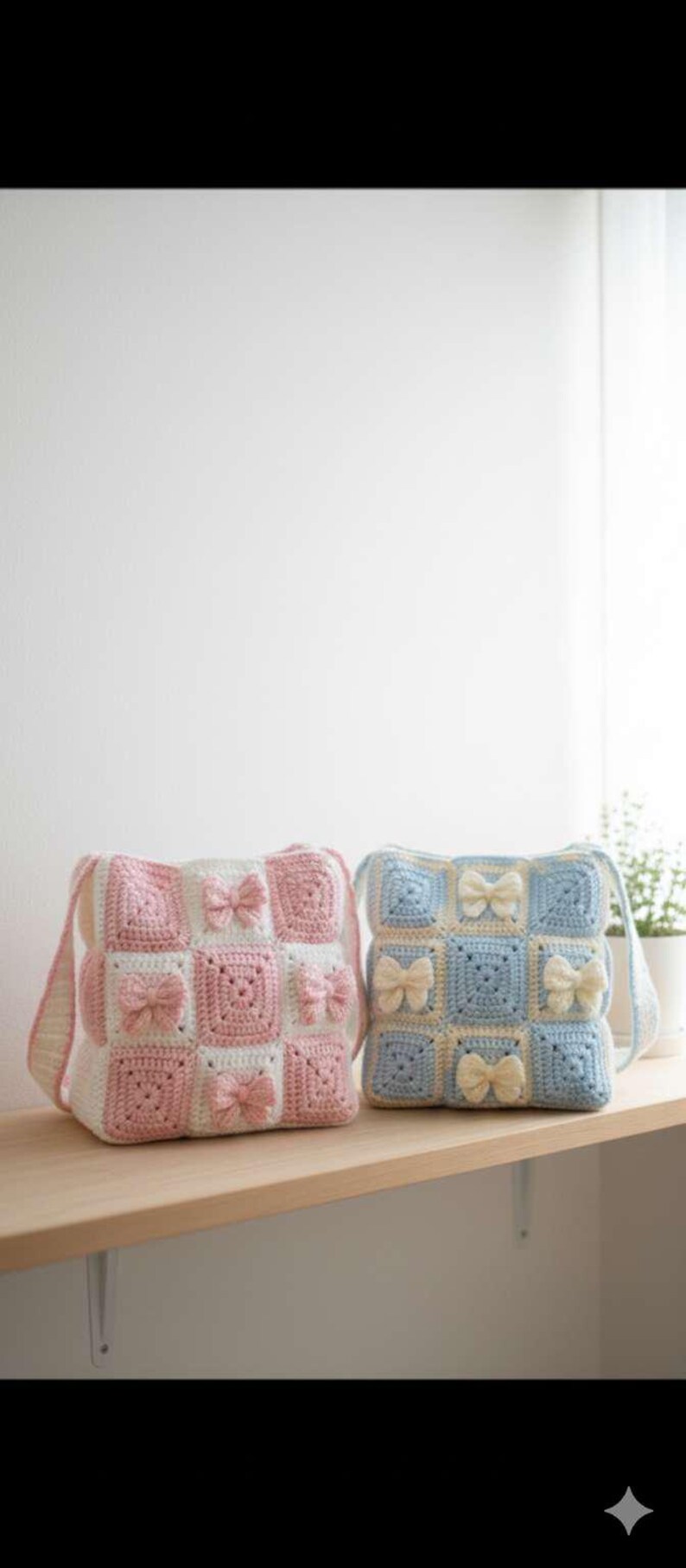 Crochet Bow Tote Bag Pattern, Coquette Granny Square Purse (Digital PDF Download) image 3