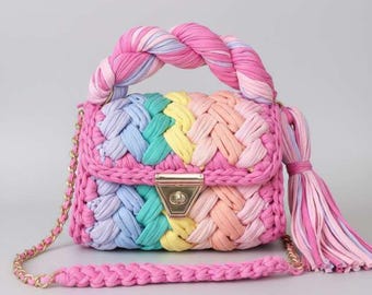 Chunky Marshmallow Crochet Bag Pattern | DIY T-Shirt Yarn Purse Tutorial | Digital PDF Download