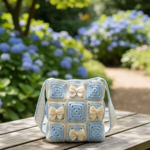 Crochet Bow Tote Bag Pattern, Coquette Granny Square Purse (Digital PDF Download) image 6