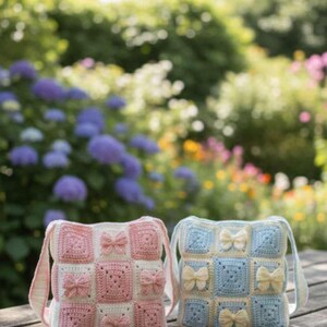 Crochet Bow Tote Bag Pattern, Coquette Granny Square Purse (Digital PDF Download) image 5