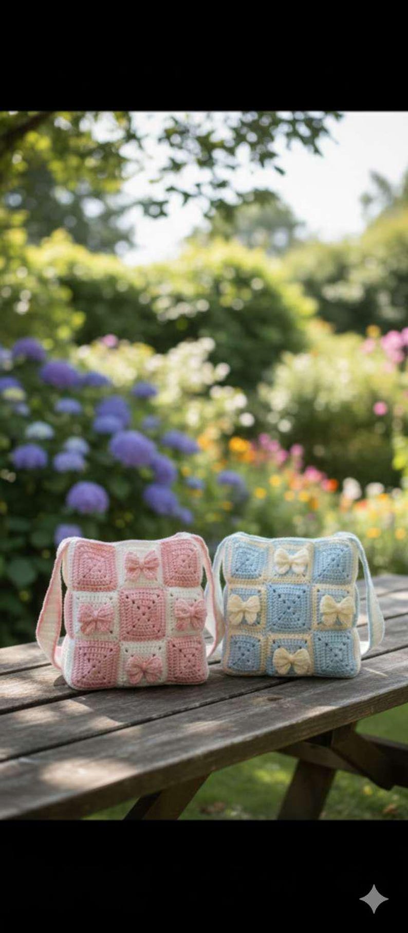 Crochet Bow Tote Bag Pattern, Coquette Granny Square Purse (Digital PDF Download) image 5