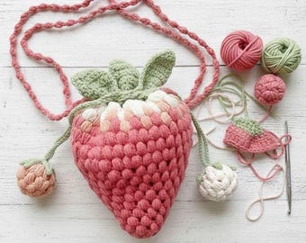 Crochet Strawberry Purse Pattern - Beginner Friendly Digital Download - Strawberry Bag Tutorial PDF