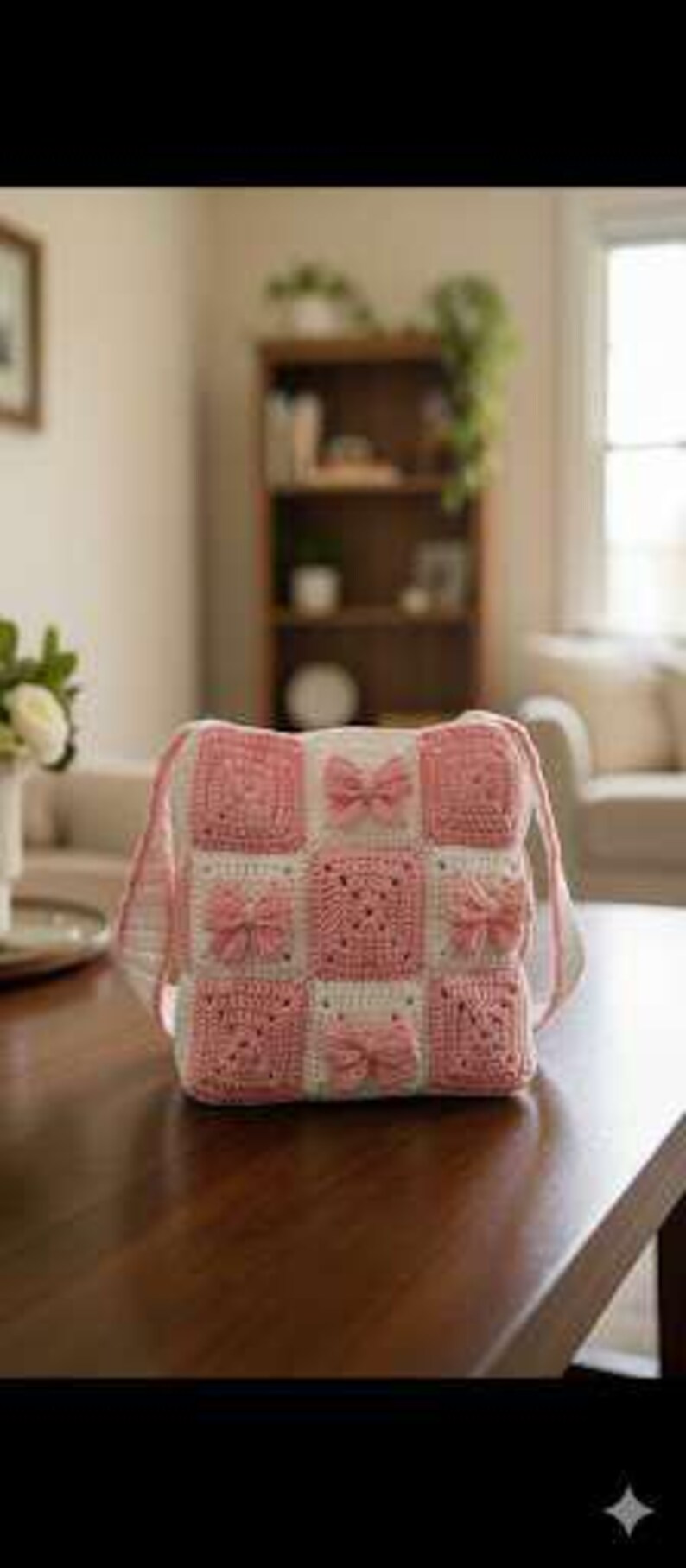 Crochet Bow Tote Bag Pattern, Coquette Granny Square Purse (Digital PDF Download) image 2