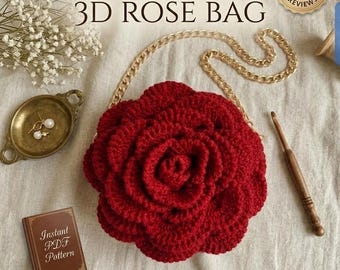 3D Rose Crochet Bag Pattern, Romantic Floral Purse Tutorial (PDF Download)