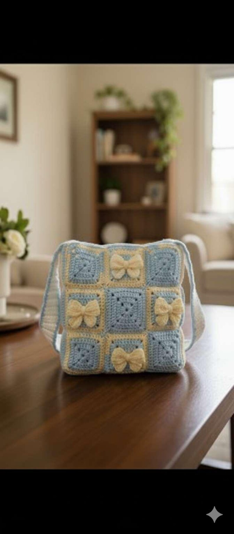 Crochet Bow Tote Bag Pattern, Coquette Granny Square Purse (Digital PDF Download) image 4