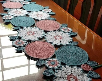 Crochet Flower Table Runner Pattern – Boho Floral Lace Dining Decor (Digital PDF)