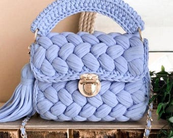 Marshmallow Stitch Crochet Handbag Pattern, T-shirt Yarn Bag (PDF Pattern)