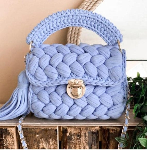 Marshmallow Stitch Crochet Handbag Pattern, T-shirt Yarn Bag (PDF Pattern)