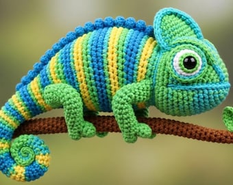 Amigurumi Chameleon Crochet Pattern - PDF Digital Download - Colorful Reptile Plushie Guide - Intermediate Skill Level