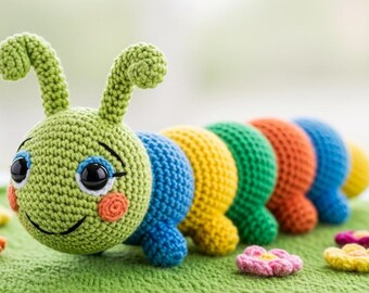 Digital Pattern: Rainbow Crochet Caterpillar Amigurumi – Step-by-Step DIY Guide
