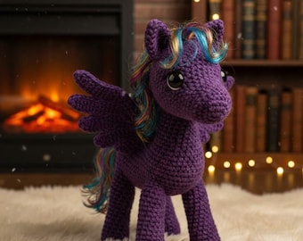 Digital PDF Pattern - Amigurumi Winged Pony Crochet Tutorial - Mythical Purple Pegasus DIY