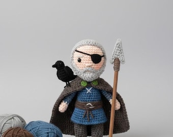 Allfather Amigurumi Crochet Pattern – Norse Warrior Doll with Raven, Spear (Digital Download)