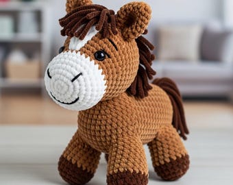 Amigurumi Crochet Horse Pattern, Chunky Velvet Plush Toy (PDF Pattern)