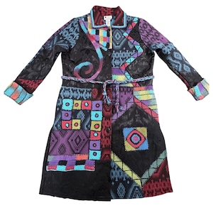 Spirit by Sandy Starkman Patchwork Duster Coat Multi Color Crochet Jacquard M