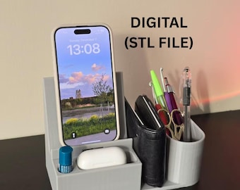 Podstawka pod telefon i organizer na biurko (CYFROWY - PLIK STL) | Stacja ładująca | Uchwyt na długopis