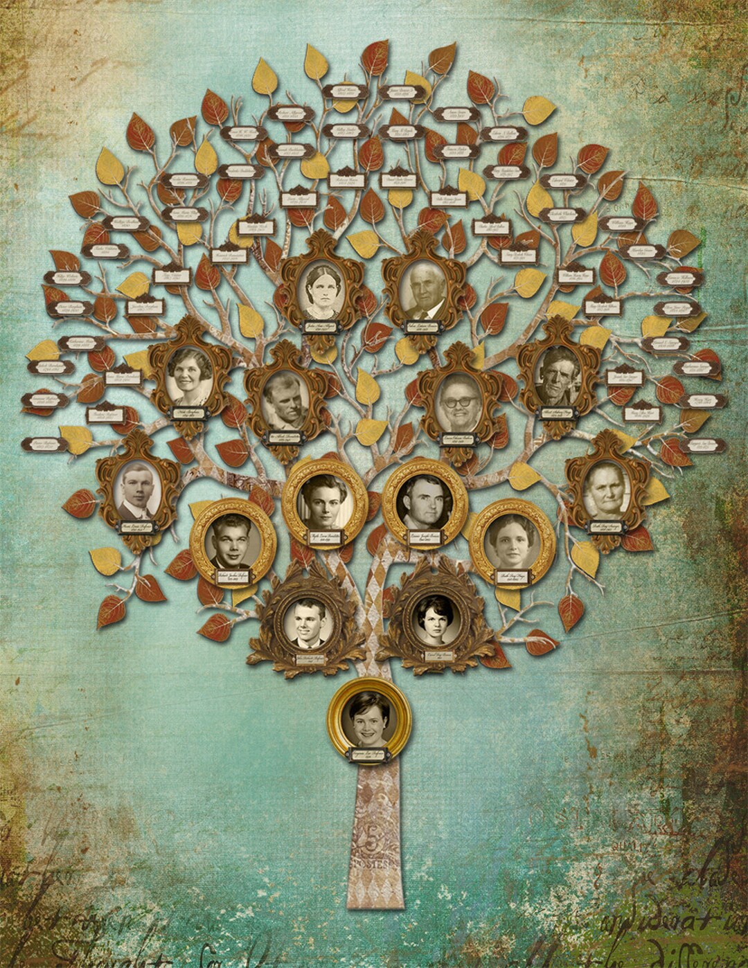 Multi Family Tree Family Tree - Multi Generation Tree With 15 Photos and 48 Labels With ...