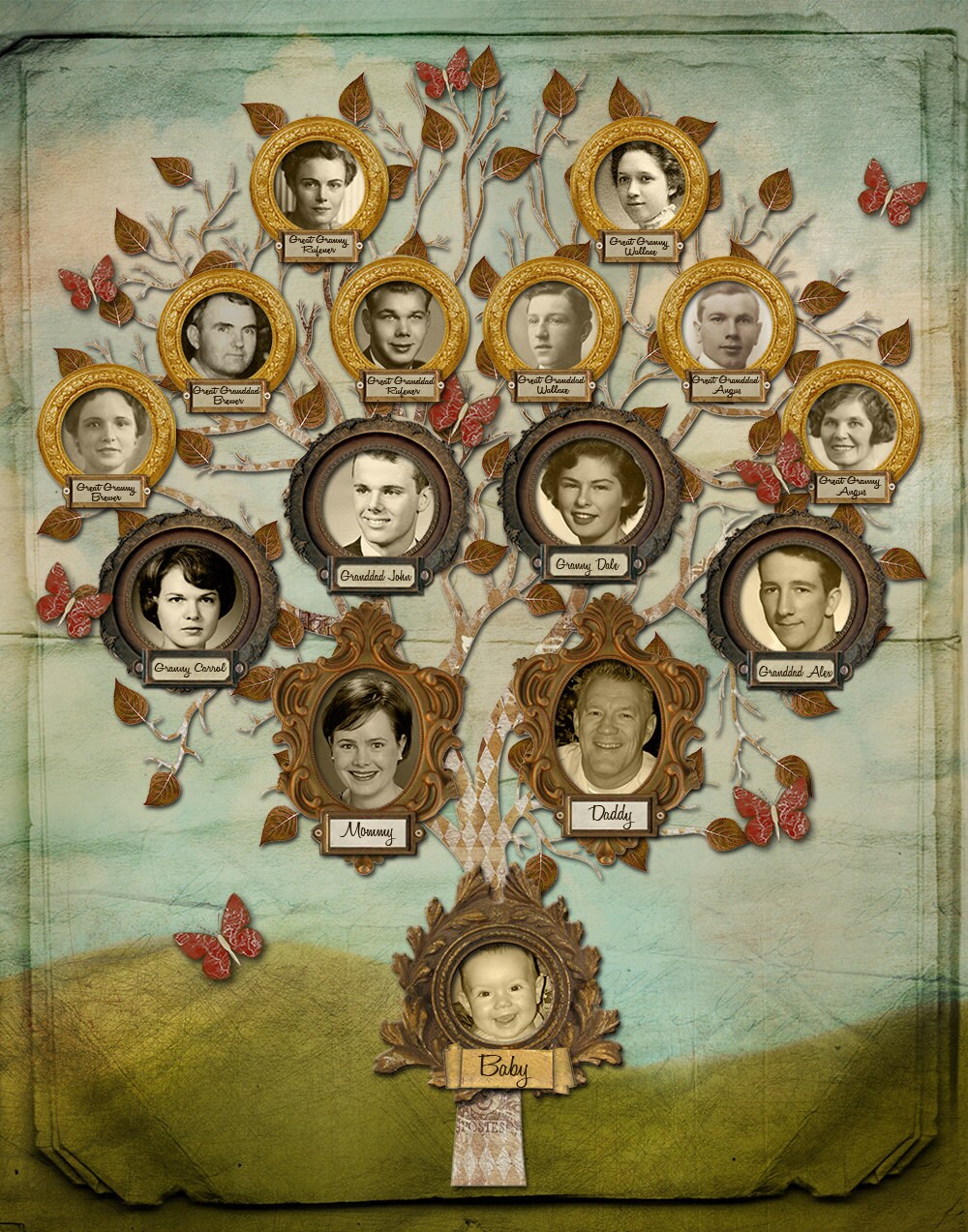 Nursery Family Tree Baby's Family Portrait Tree 15 Etsy