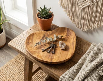 Olive Wood Desk Organizer | Rustic Valet Tray | Wooden Office Decor