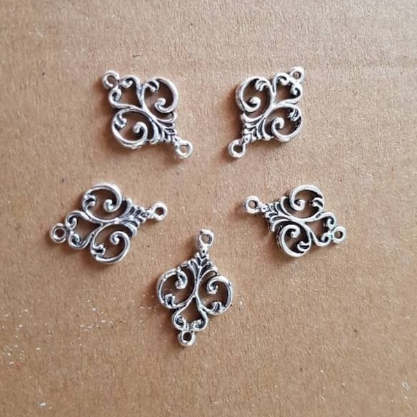 5 Filigree earring connectors Double sided flower charms for jewelry making