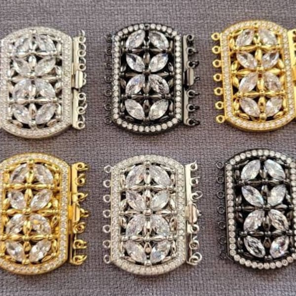 Fermoir boîte à 7 rangs Fermoir-poussoir pavé d'oxydes de zirconium cubiques Résultats de bijoux de qualité