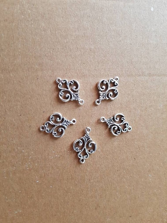 5 Filigree Earring Connectors Double Sided Flower Charms for Jewelry Making  