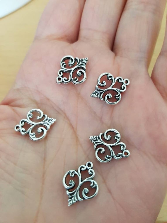 5 Filigree Earring Connectors Double Sided Flower Charms for Jewelry Making  