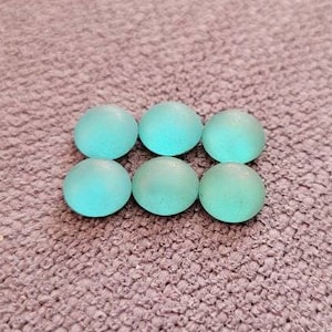 Vintage frosted glass round cabochons. matte glass round stones 8 mm, flat back foiled cabochons turquoise colour