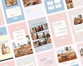 Preppy Stripes Instagram Story Canva Template for Pilates and Wellness Studio, Yoga Teacher