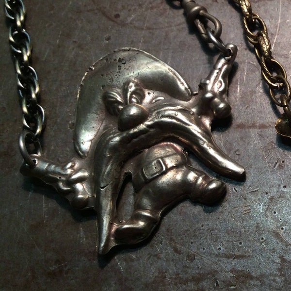 Yosemite Sam - Mustache Necklace - Beard - Gun Necklace - Bugs Bunny - Cartoon Character - Looney Tunes - Brass Necklace - Warner Bros