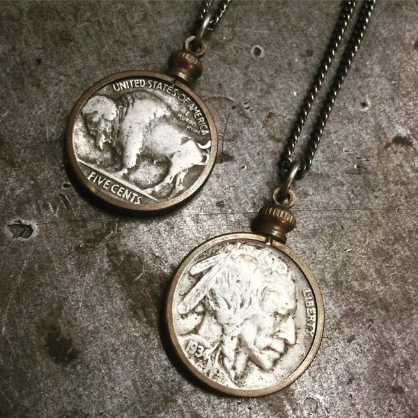 Buffalo Nickel Necklace - Vintage Coin - Coin Necklace - Native American Jewelry - Indian Head - Silver Necklace