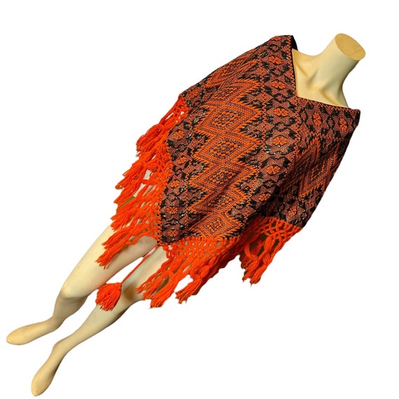 Vintage 60s LanzaMex Poncho - Mexican Shawl - Ora… - image 1