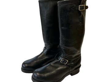 Vintage 90s Chippewa Engineer Biker Boots - 1990s Black Leather Boots - Calf High - 17" Steel Toe - Size 13D - 27909 Made In USA