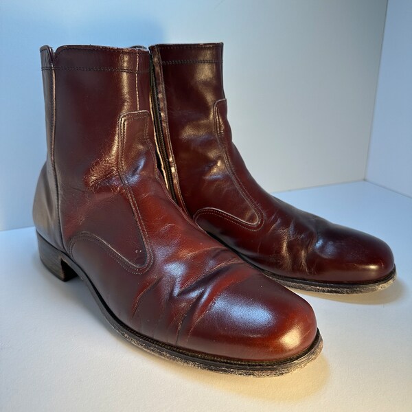 1970s Vintage Mod Beatles Boots - Mahogany Oxblood Leather - 70s Shoes - Individuals Ankle Boots - Men’s sz 9/9.5