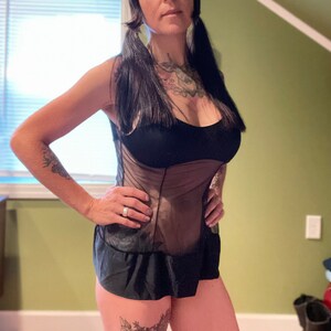 Vintage Black Satin Lingerie Set Lingerie Tank Top Camisole Sheer Top Black Panties Vintage