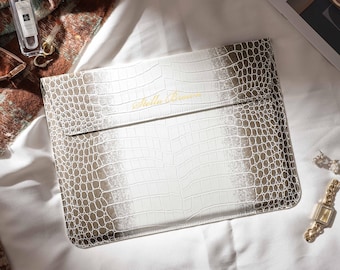 Himalayan Crocodile Print Vegan Leather Laptop Case, Personalised Laptop Case for 13 15 inch, Leather Portfolio Case, Laptop Stand Cover