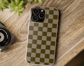 Minimalistiskt telefonskal, schackrutigt iPhoneskal, mobilskal, present till honom, Magsafe-kompatibel