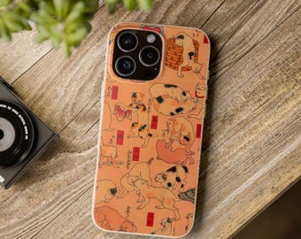 Japanskt konstmobilskal, iPhoneskal med vintagekonst, telefonskal med djurillustration, Magsafe-kompatibelt, biologiskt nedbrytbart, present till henne
