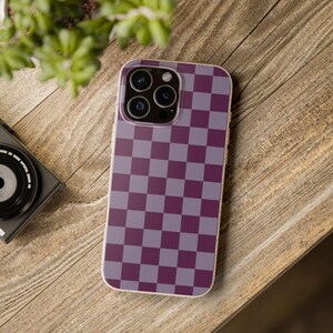 Purple Checkerboard iPhone Case, Grid Phone Case, Retro Mobile Cover, iPhone Compatible, Gift for Sister