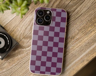 Minimalistiskt iPhone-skal, schackrutigt telefonskal, mobilskal, present till henne