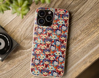 Telefonskal med kattillustration, djurskal för iPhone, japansk konst, biologiskt nedbrytbart mobilskal, Magsafe-kompatibelt, present till henne