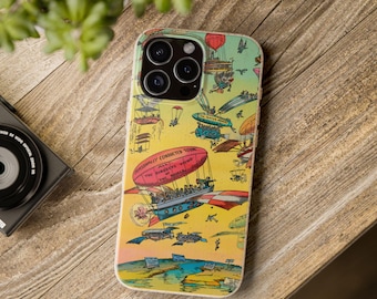 Telefonskal med vintagekonst, iPhoneskal med steampunk-illustration, smalt mobilskal, biologiskt nedbrytbart, Magsafe-kompatibelt, present till honom